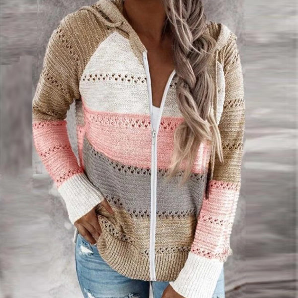 Popular Glamorous Single Zipper Hooded Long-sleeved Sweaters