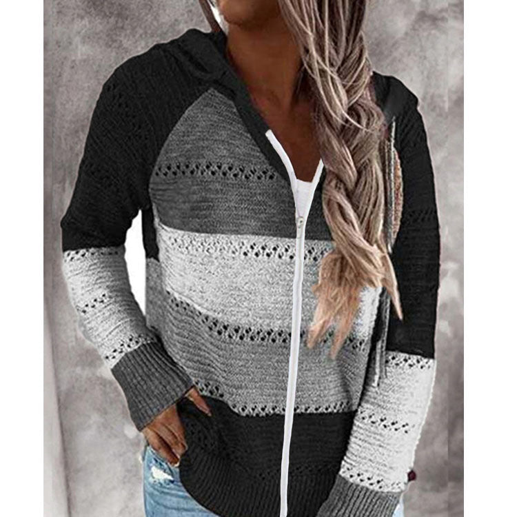 Popular Glamorous Single Zipper Hooded Long-sleeved Sweaters