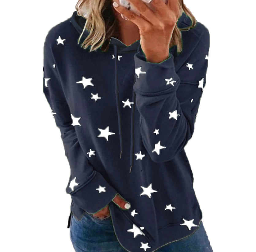 Women's Star Print Loose Large Hooded Sweaters