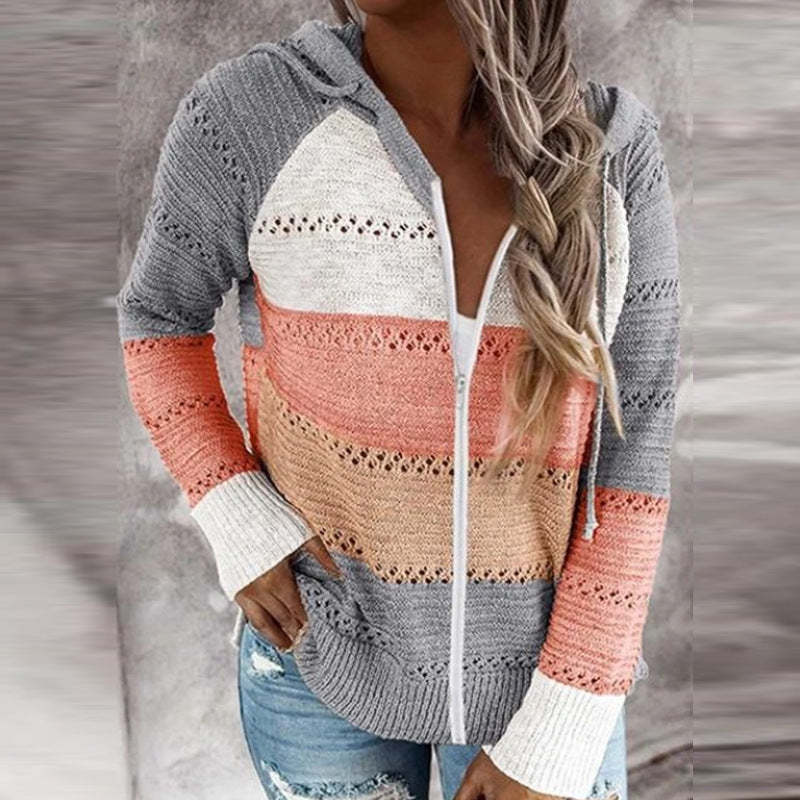 Popular Glamorous Single Zipper Hooded Long-sleeved Sweaters