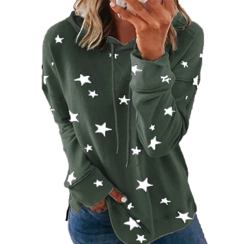 Women's Star Print Loose Large Hooded Sweaters