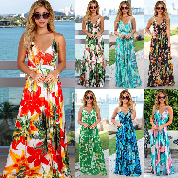 Women's Bohemian Floral Strap Maxi Dress Plus Size