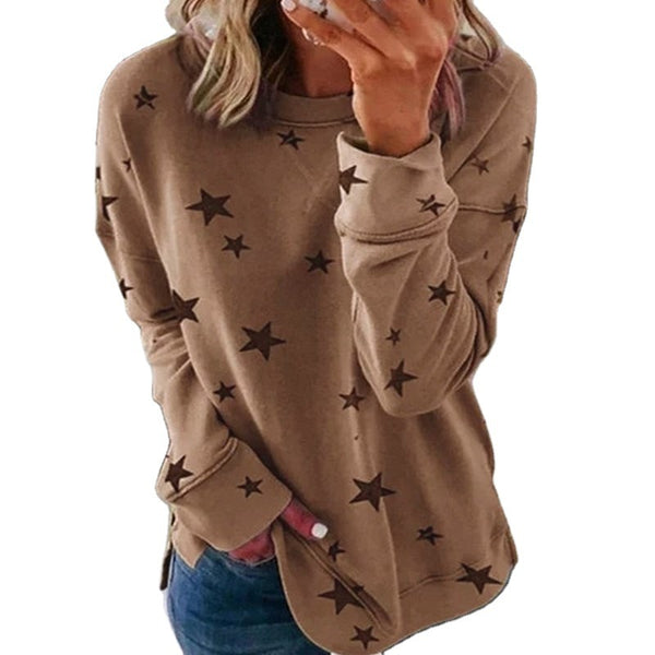 Damen Herbst bedruckte Nähte Langarm-T-Shirt-Blusen