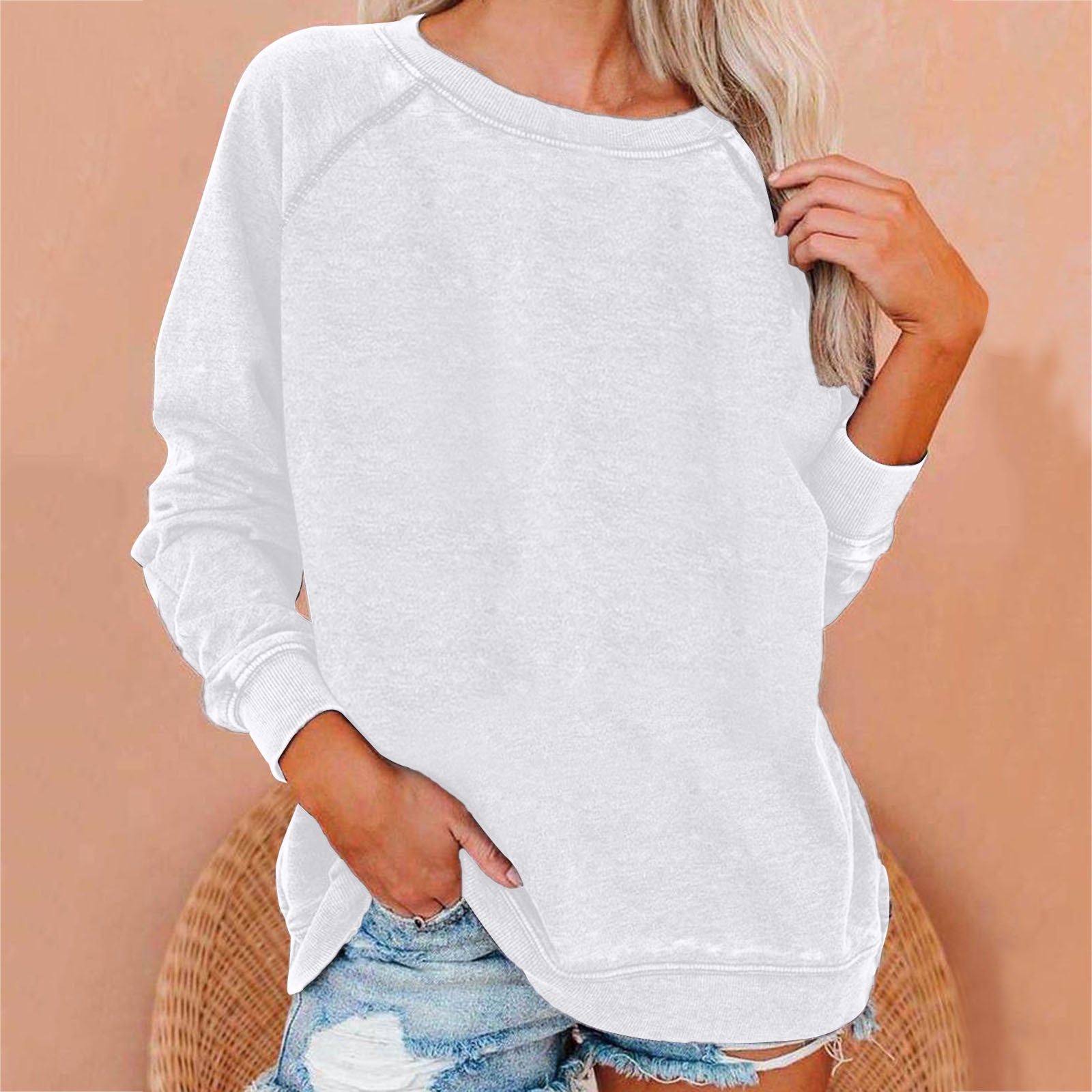 Women's Round Neck Loose Solid Color Sweaters