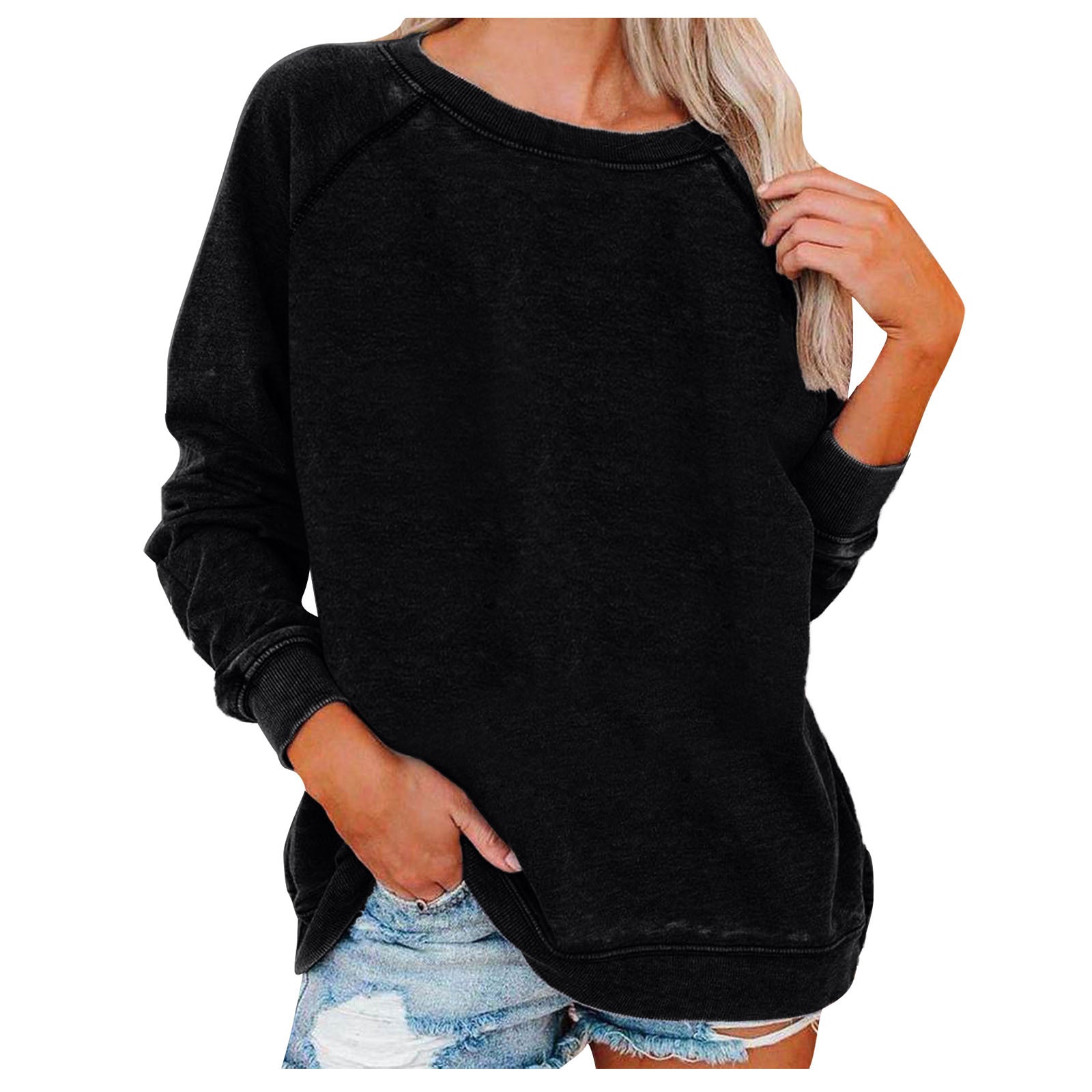 Women's Round Neck Loose Solid Color Sweaters