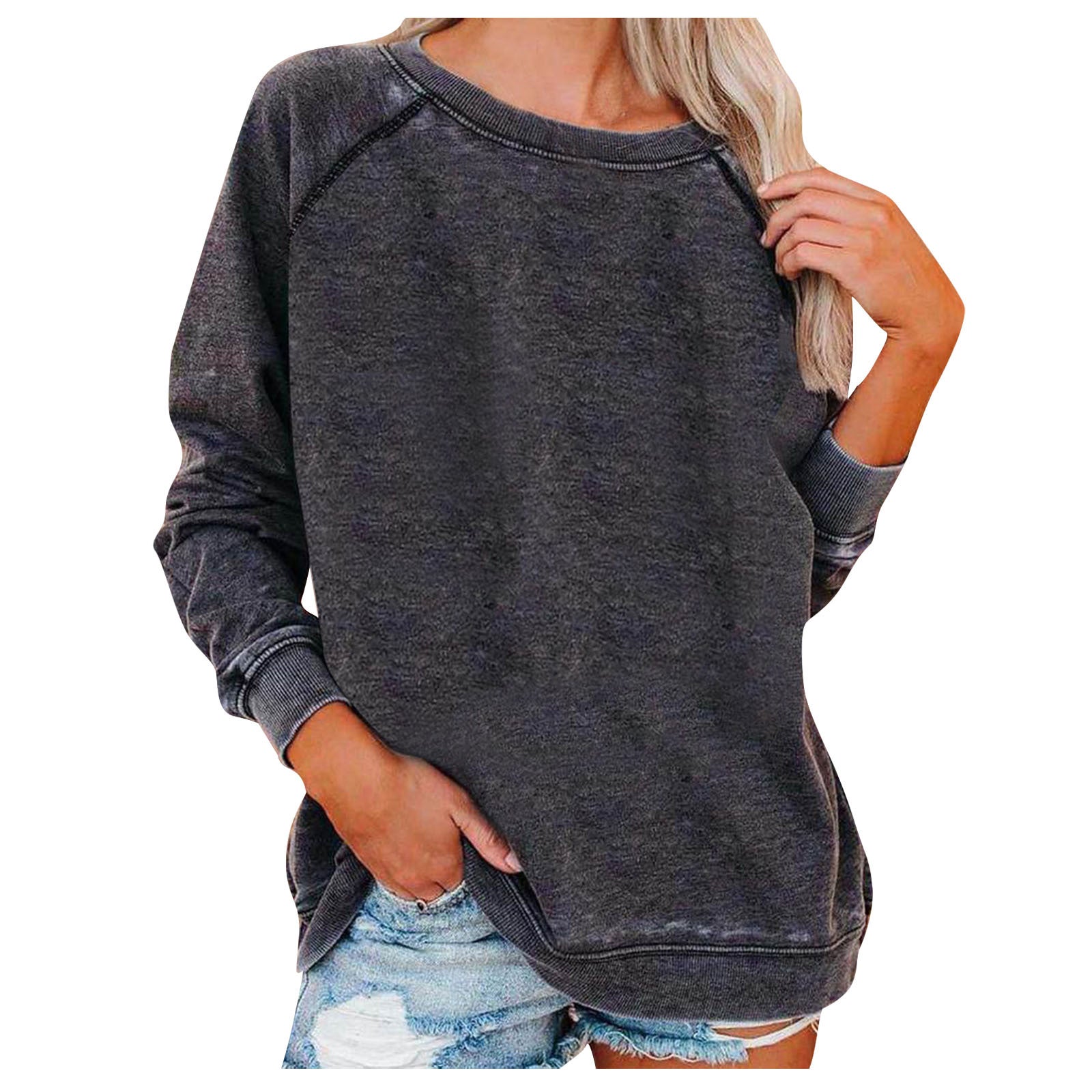 Women's Round Neck Loose Solid Color Sweaters