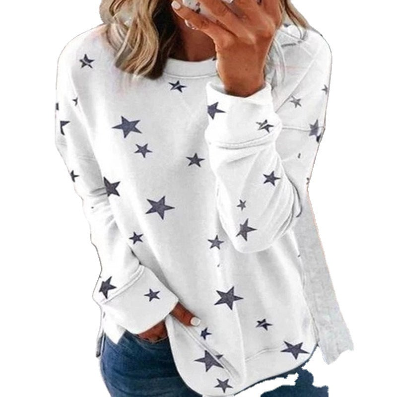 Women's Autumn Printed Stitching Long-sleeved T-shirt Blouses
