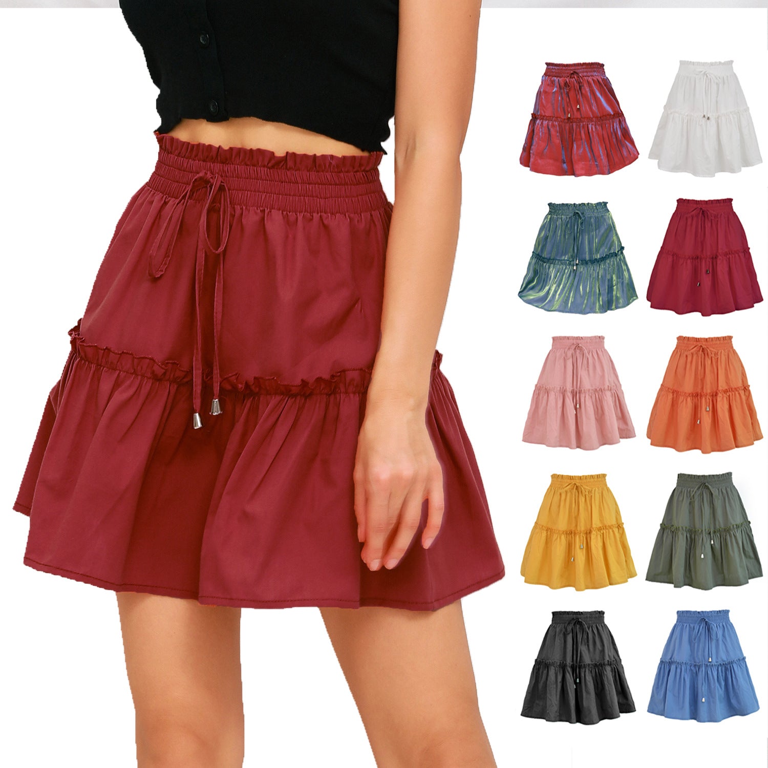 Women's Fashion High Waist Elastic Solid Skirts
