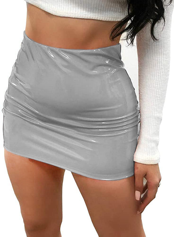 Innovative Sexy Bright Leather Hip Miniskirt Skirts