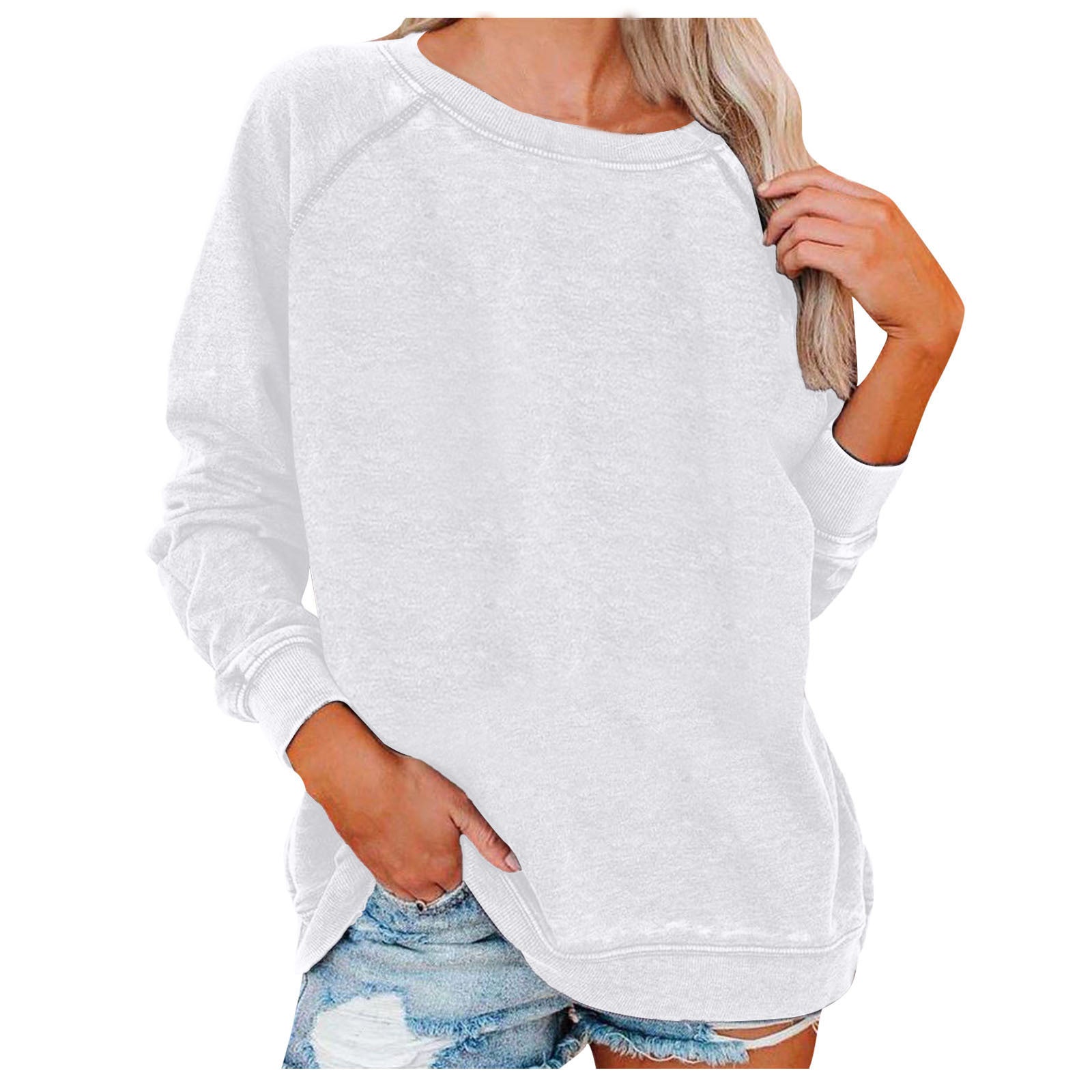 Women's Round Neck Loose Solid Color Sweaters