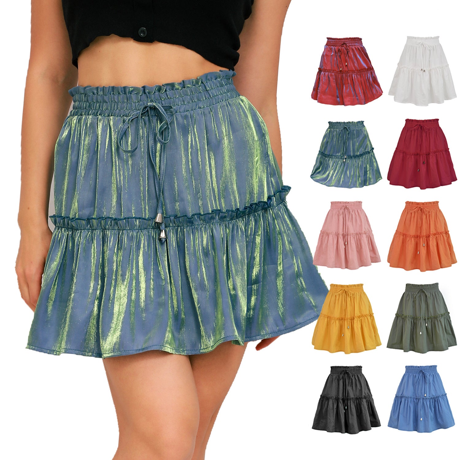 Women's Fashion High Waist Elastic Solid Skirts