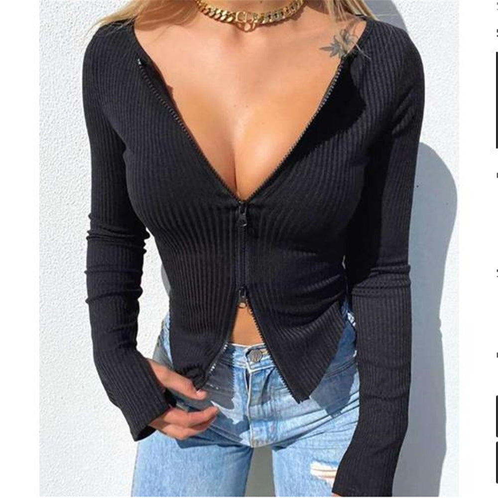 Women's Sexy Zipper Long Sleeve Autumn Blouses