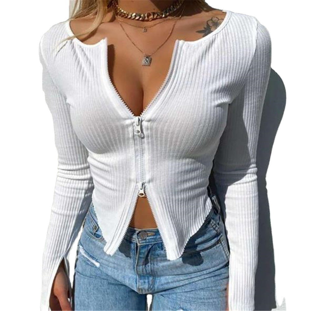 Blouses d'automne sexy à manches longues et fermeture éclair pour femmes