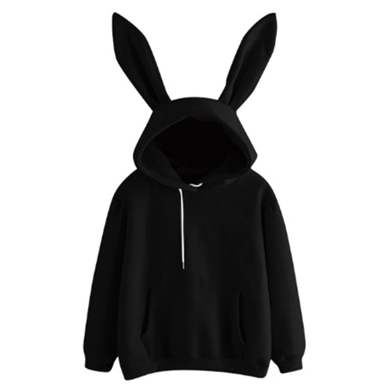 Women's Bathroom Hooded Rabbit Solid Color Loose Sweaters