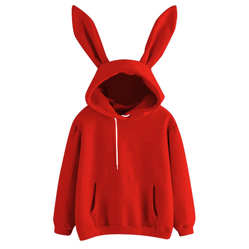 Women's Bathroom Hooded Rabbit Solid Color Loose Sweaters