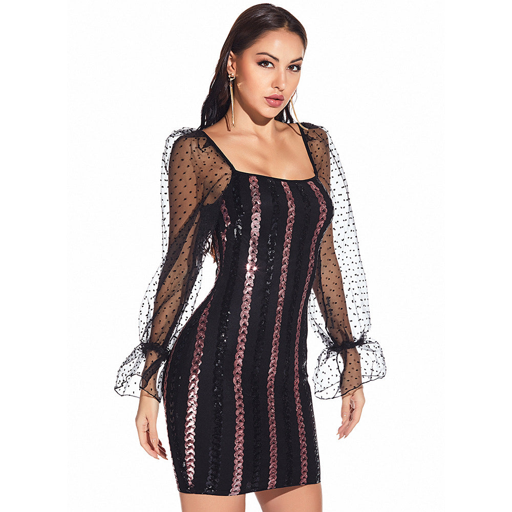 Robe à paillettes pour femmes, robes de discothèque sexy dos nu