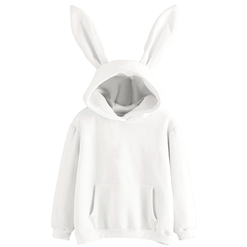 Women's Bathroom Hooded Rabbit Solid Color Loose Sweaters