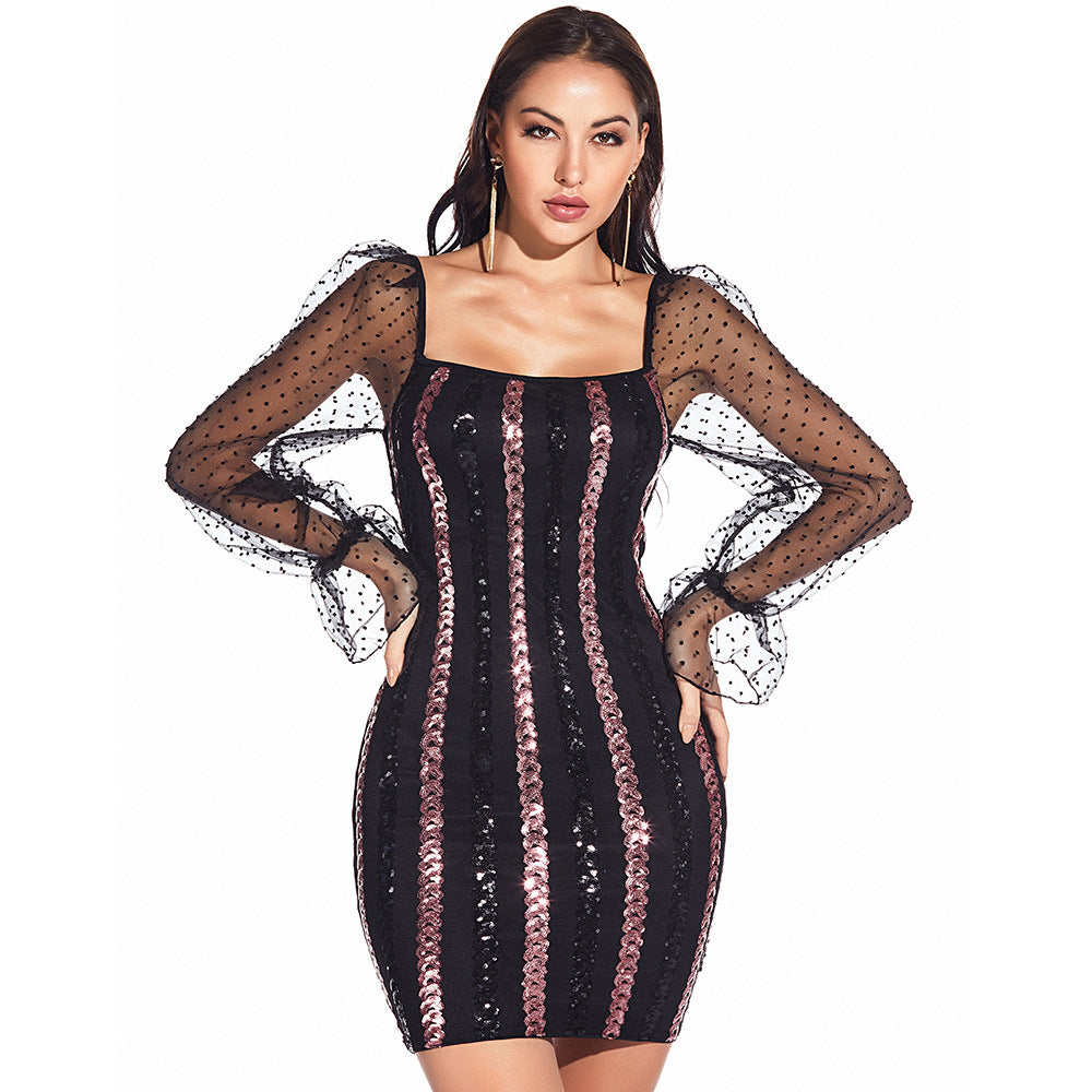 Women's Sequins Dress Sexy Backless Nightclub Dresses