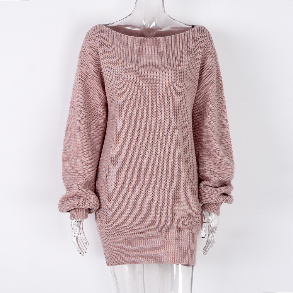 Women's Long Sleeve Shoulder Casual Loose Knitted Sweaters