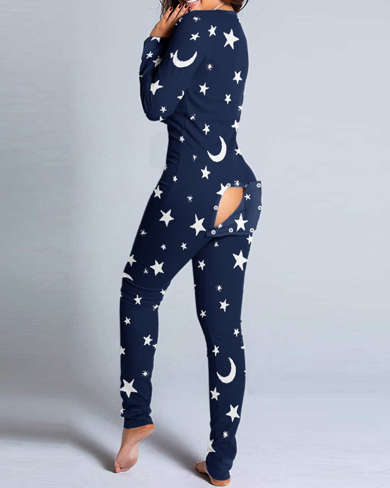 Adult Pajamas Printed Christmas Long Sleeve Jumpsuits