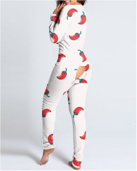 Adult Pajamas Printed Christmas Long Sleeve Jumpsuits