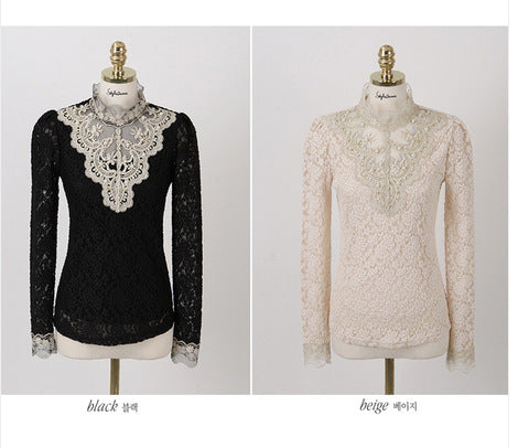 Women's Winter Large Slim-fit Lace Shirt Blouses