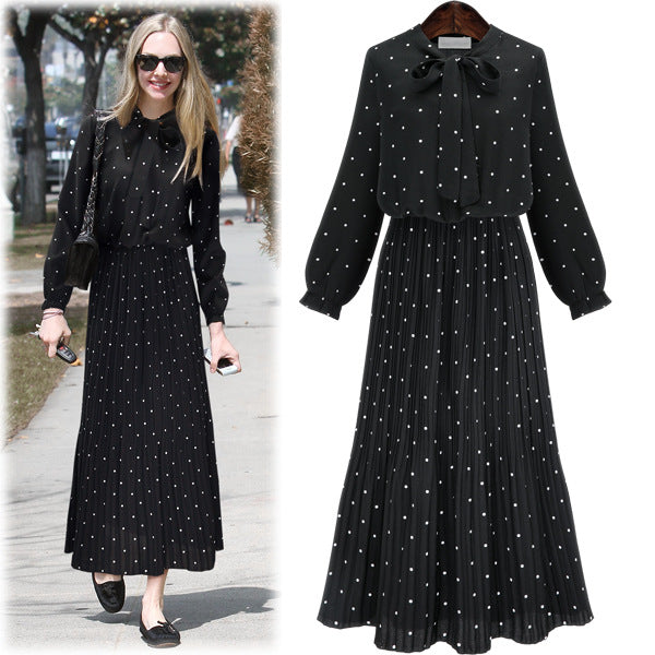 Langärmlige Bohemian-Kleider für Damen mit Polka-Dot-Print