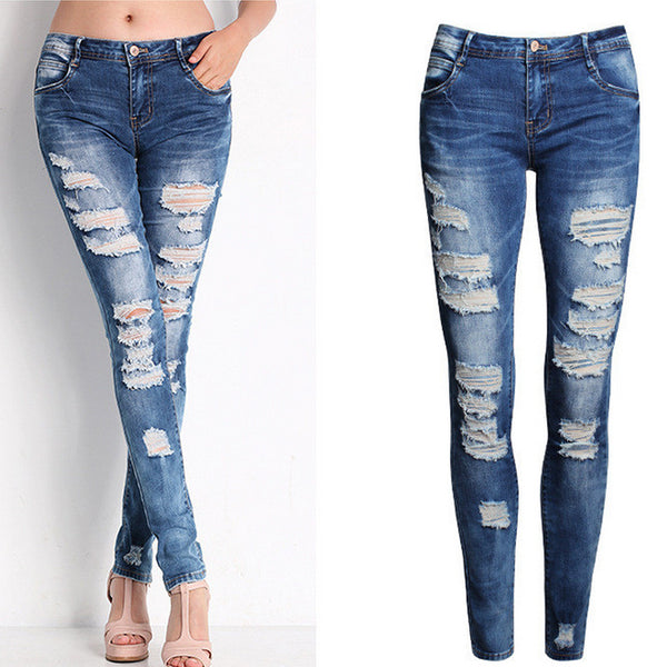 Charming Women's Stretch Cotton Hole Pencil Jeans