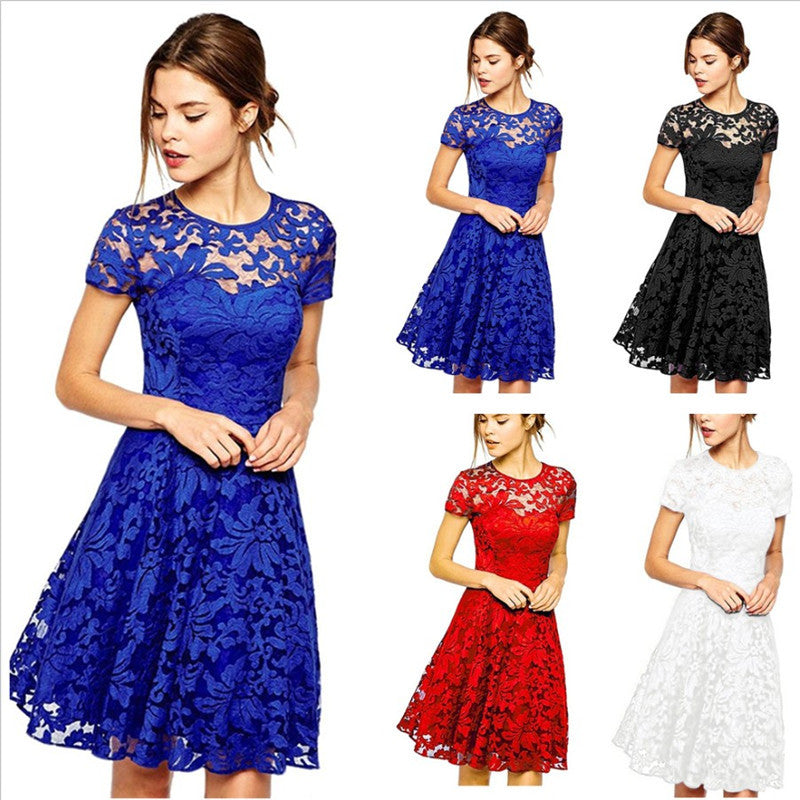 Women's Summer Fashion Round Neck Sleeves Slim-fit Lace Shorts