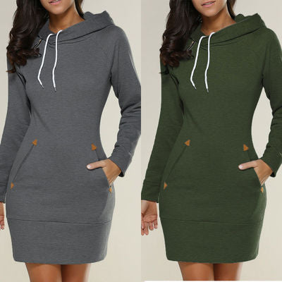 Hooded Turtleneck Long Sleeve 5 Colors Dresses