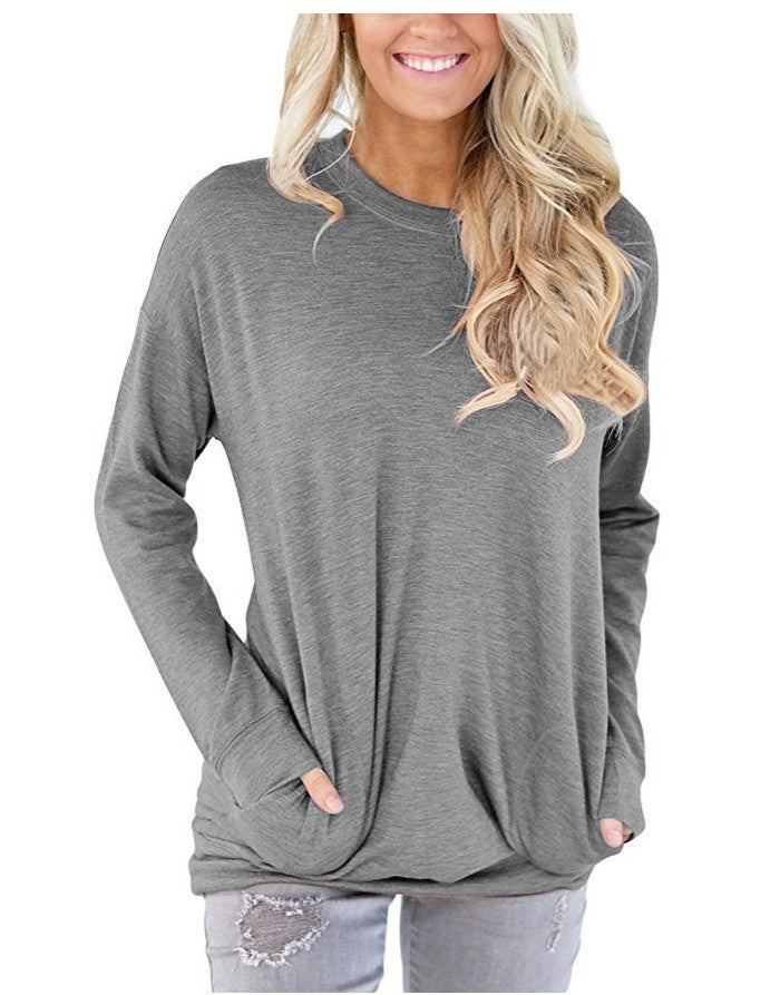 Women's Batwing Long Sleeve Pocket Solid Color Blouses