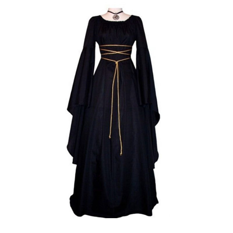 Women's Long Sleeve Round Neck Belt Irregular Dress Dresses