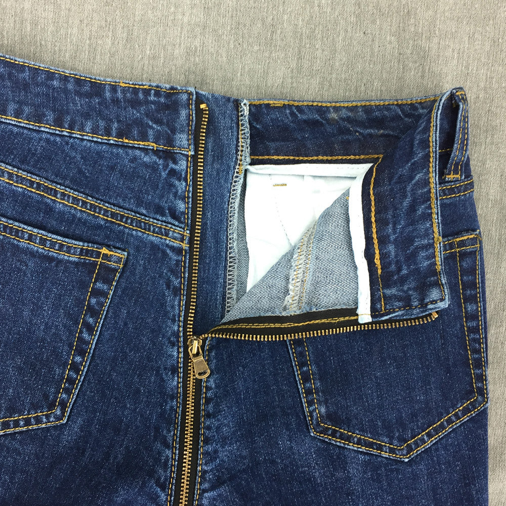 Sexy Zipper Wool Tassel Blue Denim Jeans