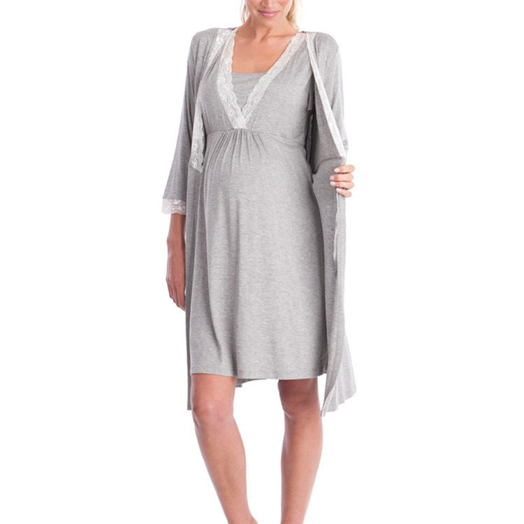Versatile Stitching 3/4 Sleeve Robe Pajamas Dresses