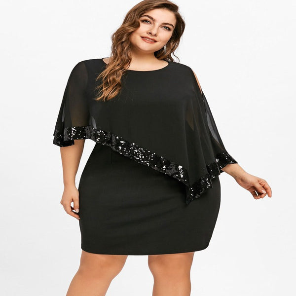 Women's Irregular Sequin Stitching Female Color Dress Plus Size