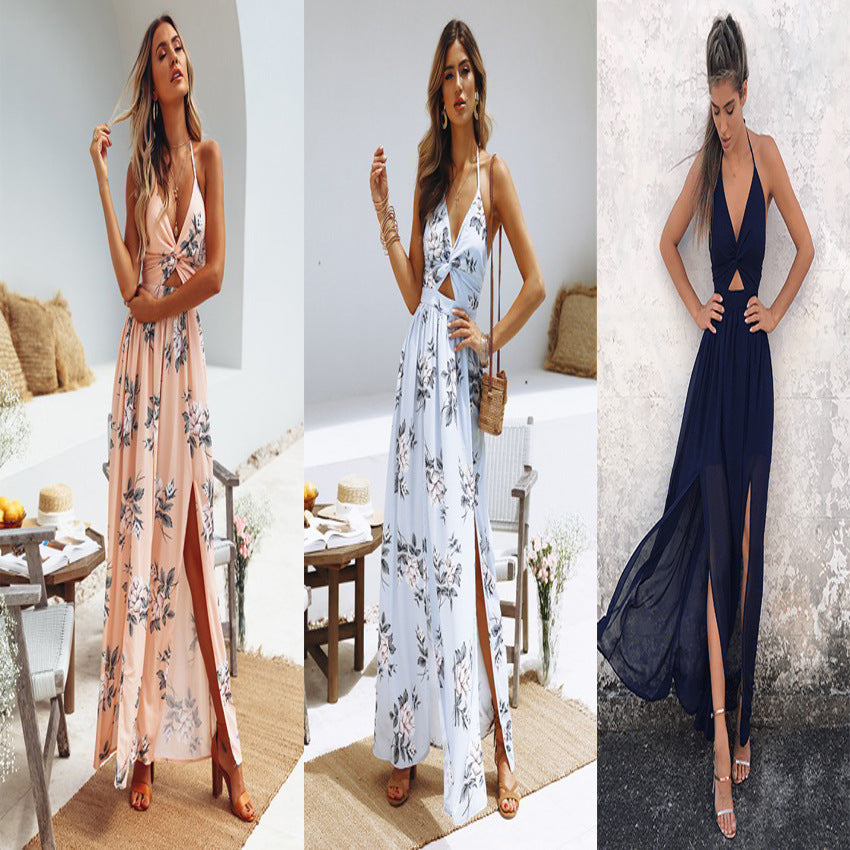 Women's Sexy Strap Beach V-neck Printed Dress Dresses