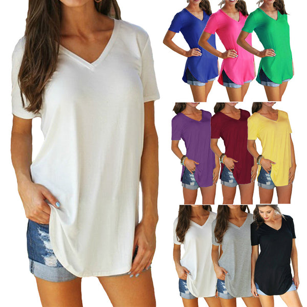 Women's Summer Collar Sleeve Loose T-shirt Hem Large Blouses