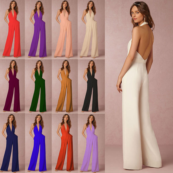 Beautiful Spring Casual Sexy Sleeveless Halter Jumpsuits