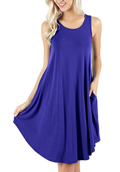 Summer Sleeveless Pocket Casual T-shirt Large Swing Dresses