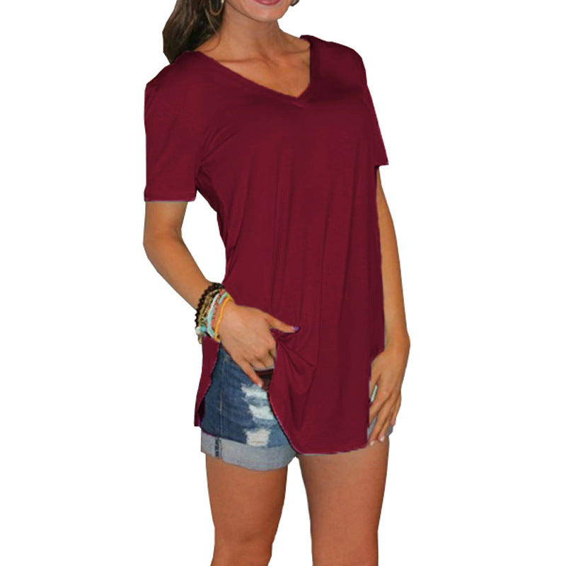 Women's Summer Collar Sleeve Loose T-shirt Hem Large Blouses