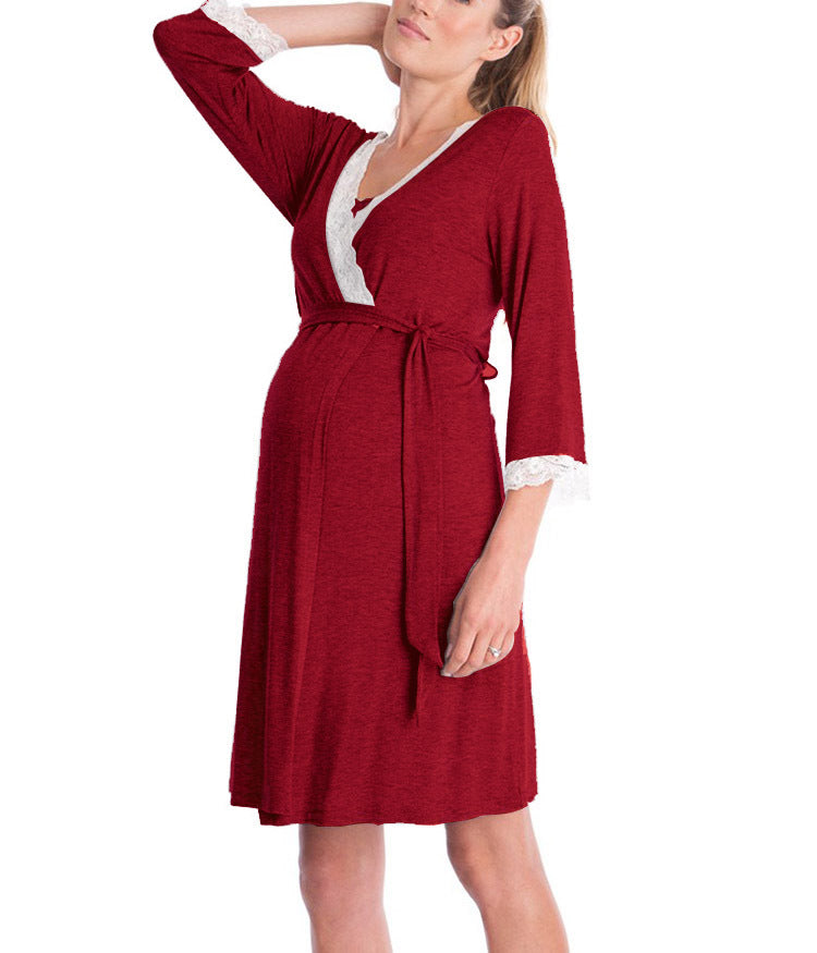 Versatile Stitching 3/4 Sleeve Robe Pajamas Dresses