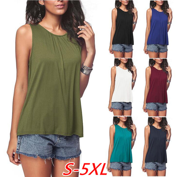 Women's Casual Round Neck Solid Color Sleeveless Blouses