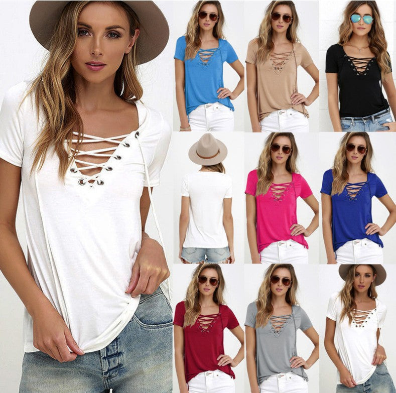 Neue Sommer sexy V-Ausschnitt farbige T-Shirt-Blusen