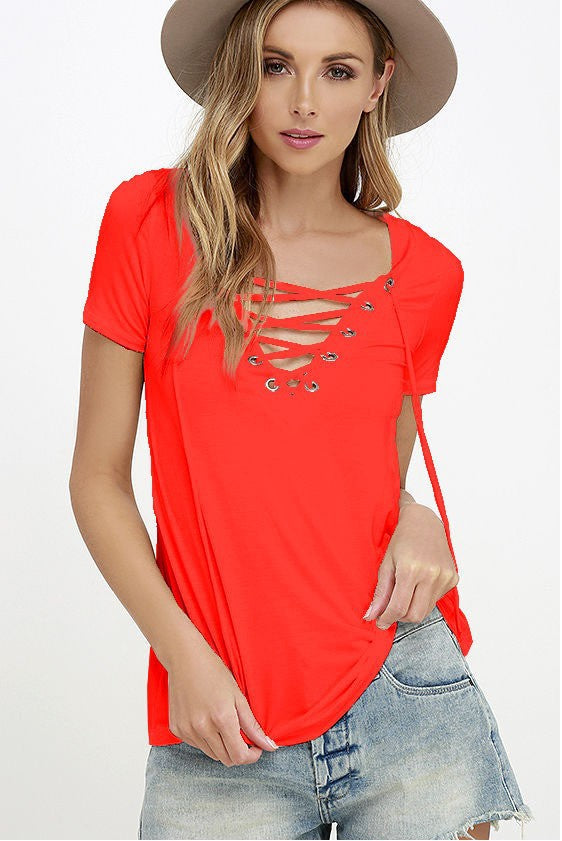 Neue Sommer sexy V-Ausschnitt farbige T-Shirt-Blusen