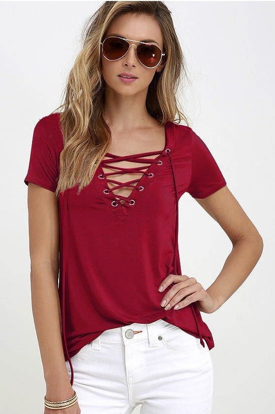 New Summer Sexy V-neck Color T-shirt Blouses