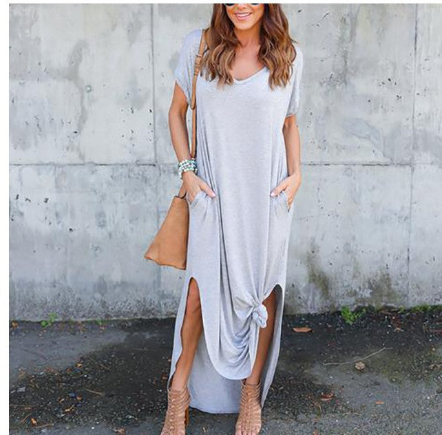 Long Big Loose Pockets Color Dress Dresses