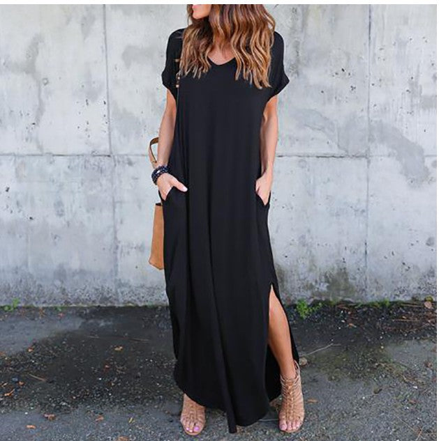 Long Big Loose Pockets Color Dress Dresses