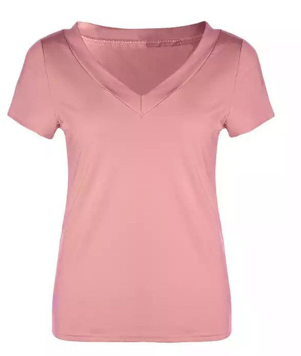 Slim-fit Solid Color Deep Sexy T-shirt Blouses
