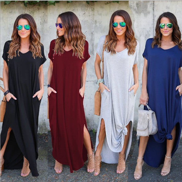 Long Big Loose Pockets Color Dress Dresses