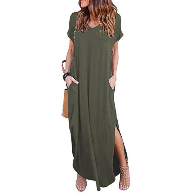 Long Big Loose Pockets Color Dress Dresses